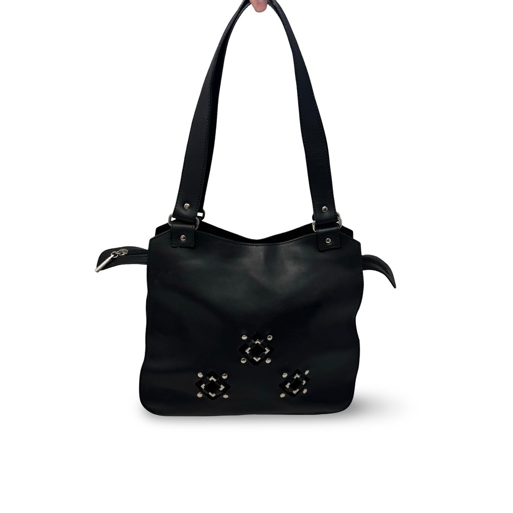 Nuovedive Black Genuine VTG Leather Made in Italy Purse Handbag Silver Y2K